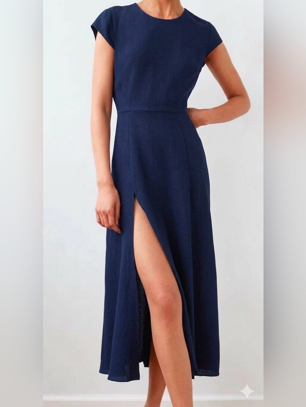 Babaton Hampton Navy Dress with Front Slit